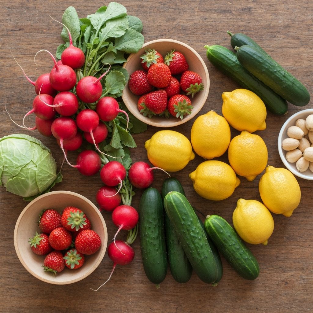 Frisches Gemüse und Obst auf einem Tisch